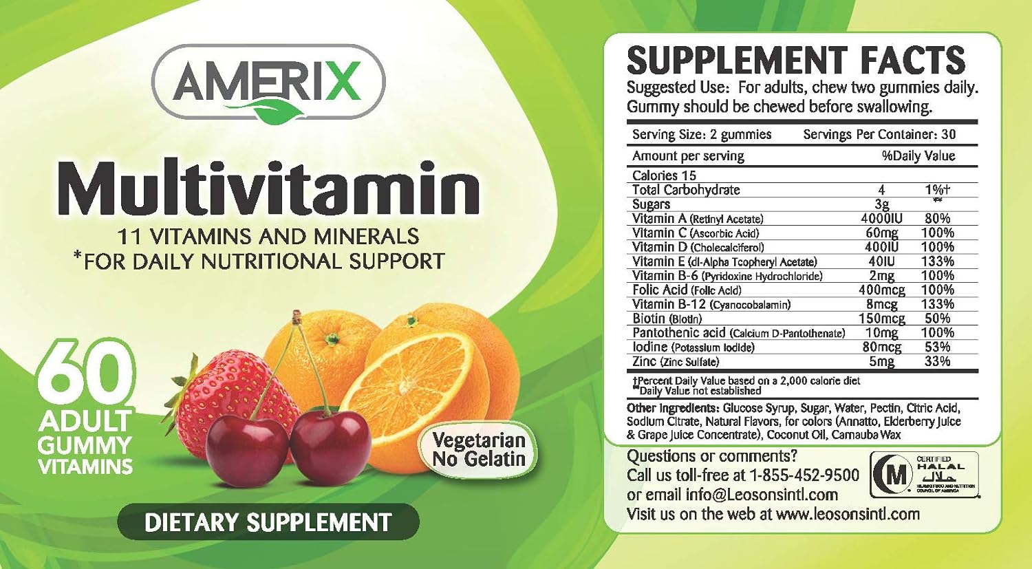 MultiVitamin - (Strawberry,Orange,Cherry) 60 Adult Gummies
