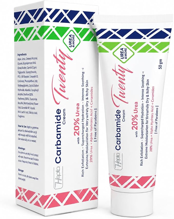 Hepta Carbamide Twenty Cream - Deep Moisturizing Cream with 20% Urea for Very Dry & Rough Skin - 50 gm