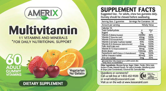 MultiVitamin - (Strawberry,Orange,Cherry) 60 Adult Gummies